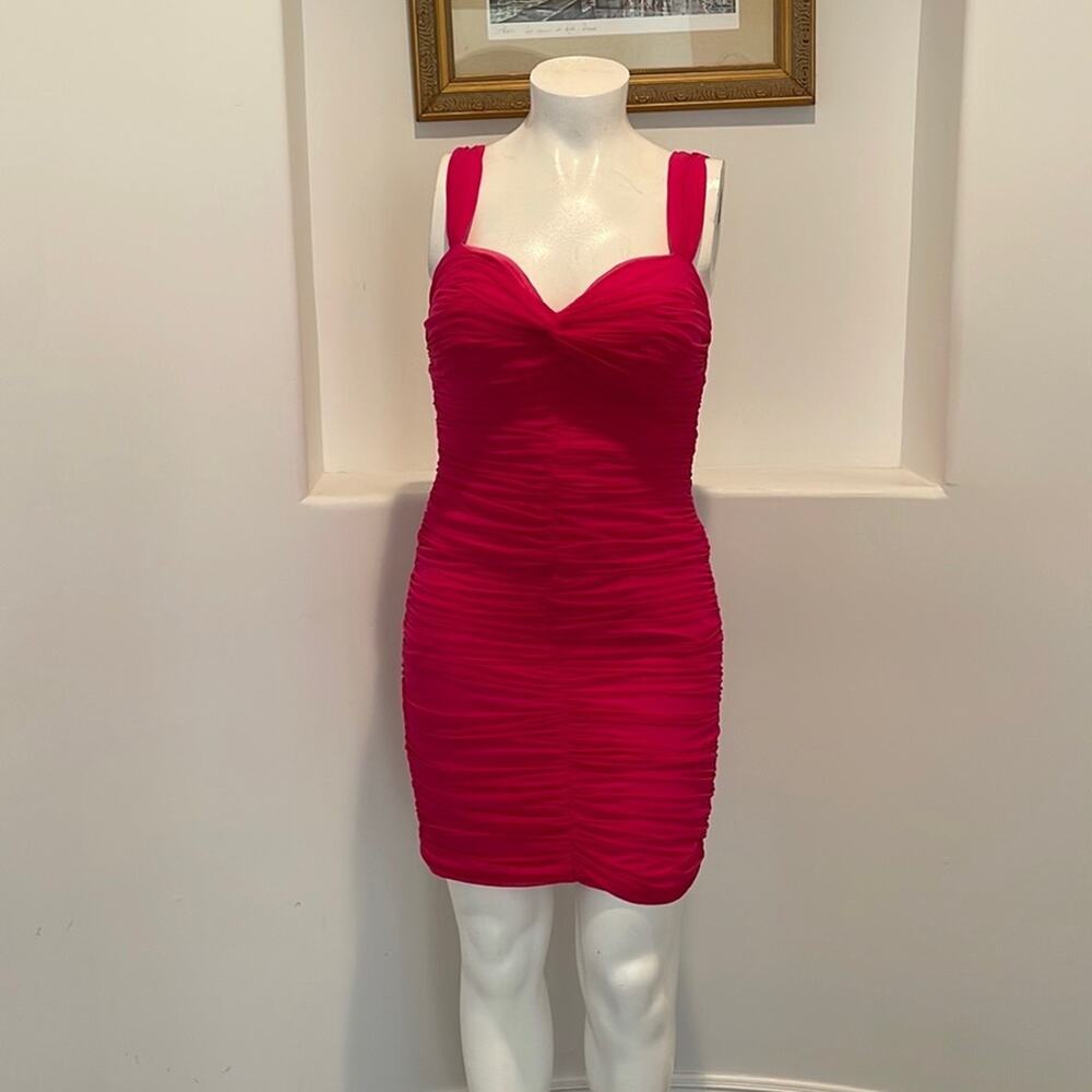 Interlude Couture Collection Bodycon Ruched Mesh Pink Dress Size 14 Cocktail